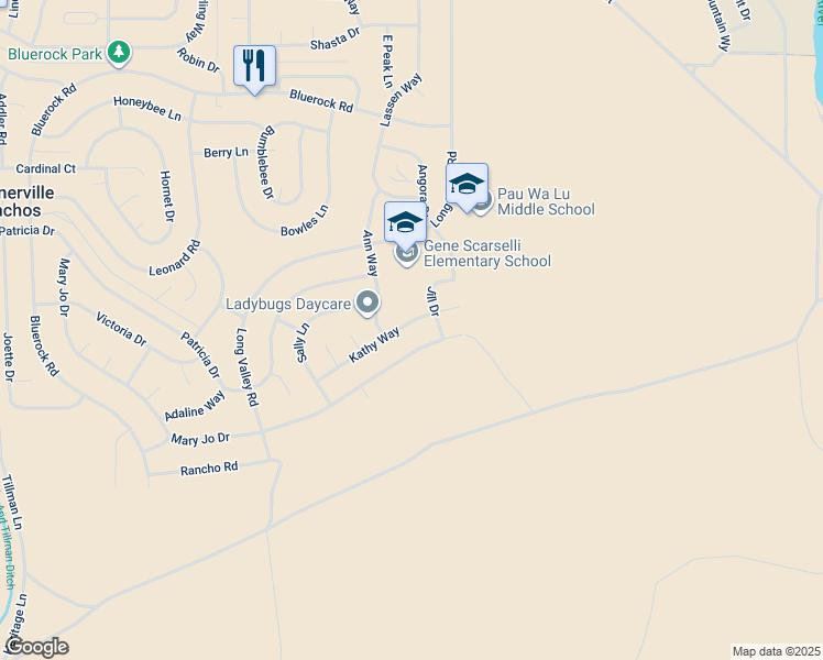 map of restaurants, bars, coffee shops, grocery stores, and more near 1479 Kathy Way in Gardnerville