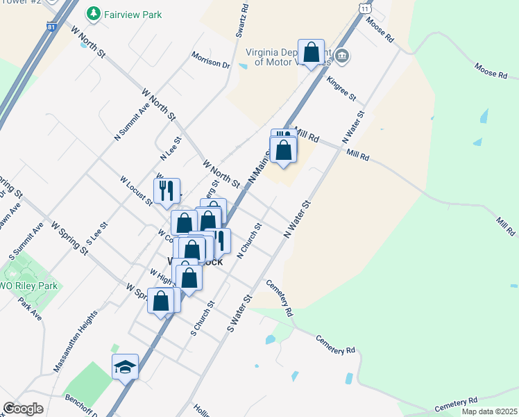 map of restaurants, bars, coffee shops, grocery stores, and more near 317 North Church Street in Woodstock