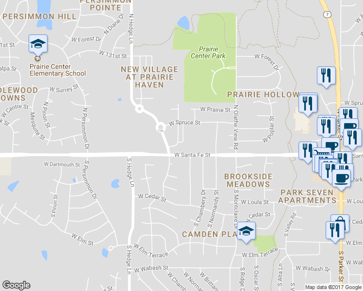 map of restaurants, bars, coffee shops, grocery stores, and more near 226 North Ferrel Street in Olathe