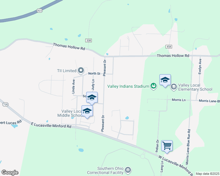 map of restaurants, bars, coffee shops, grocery stores, and more near 220 Ruth Ann Drive in Lucasville