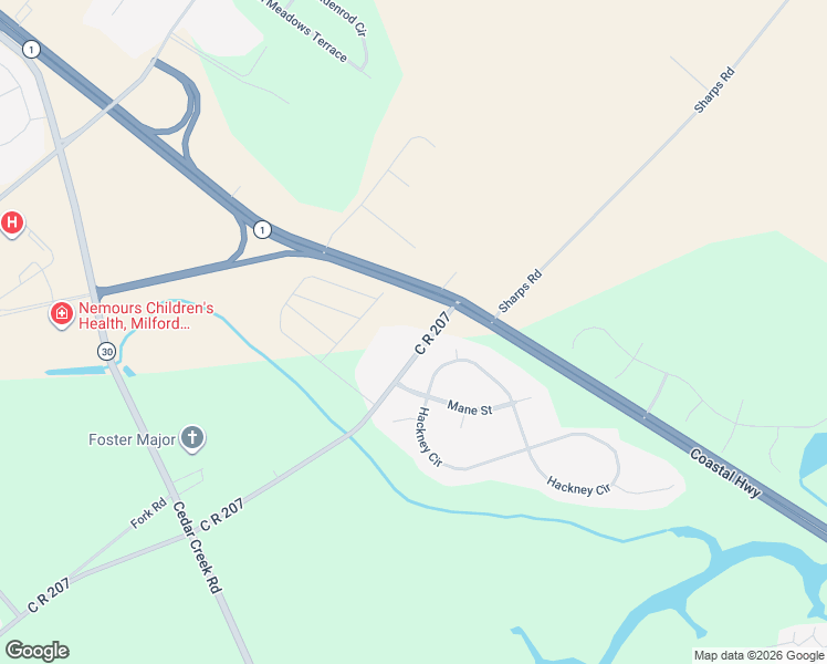 map of restaurants, bars, coffee shops, grocery stores, and more near 6892 Sharps Road in Milford