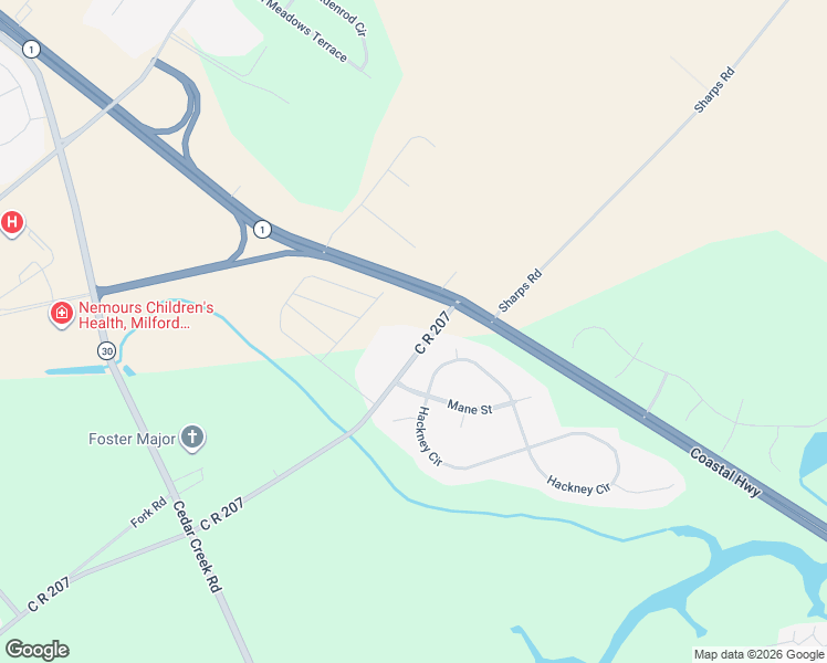 map of restaurants, bars, coffee shops, grocery stores, and more near 6892 Sharps Road in Milford