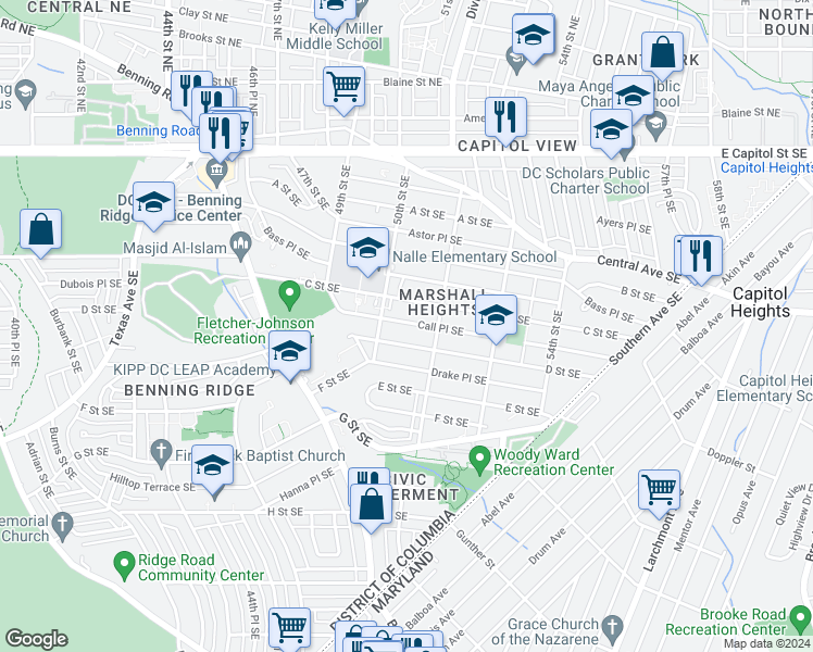 map of restaurants, bars, coffee shops, grocery stores, and more near 101 Independence Avenue Southeast in Washington