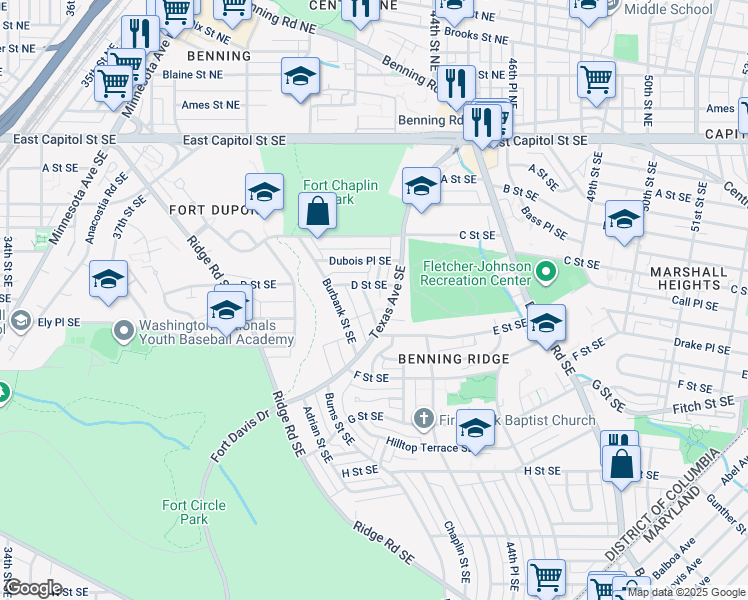map of restaurants, bars, coffee shops, grocery stores, and more near 101 Independence Avenue Southeast in Washington