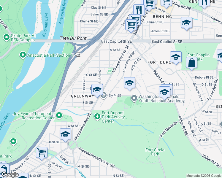 map of restaurants, bars, coffee shops, grocery stores, and more near 101 Independence Avenue Southeast in Washington