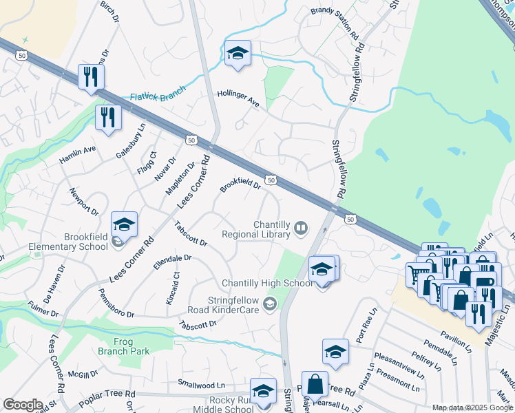 map of restaurants, bars, coffee shops, grocery stores, and more near 4086 Braxton Road in Chantilly