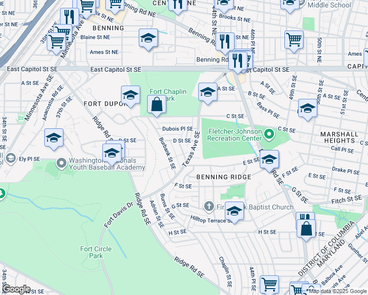map of restaurants, bars, coffee shops, grocery stores, and more near 408 Chaplin Street Southeast in Washington