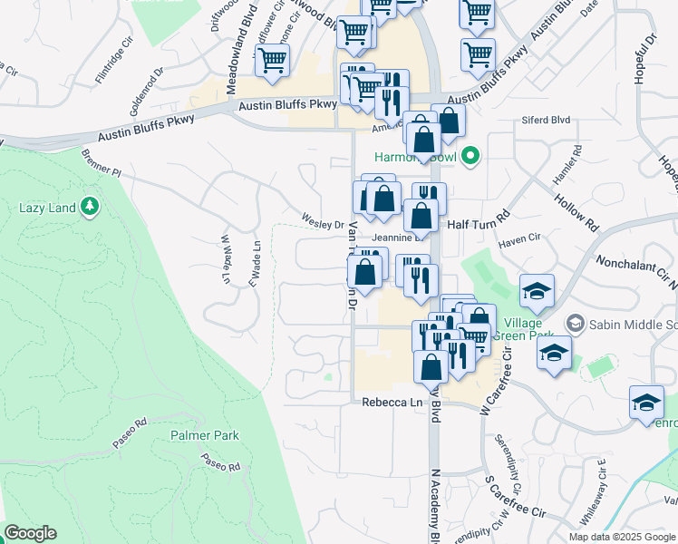 map of restaurants, bars, coffee shops, grocery stores, and more near 3323 Queen Anne Way in Colorado Springs