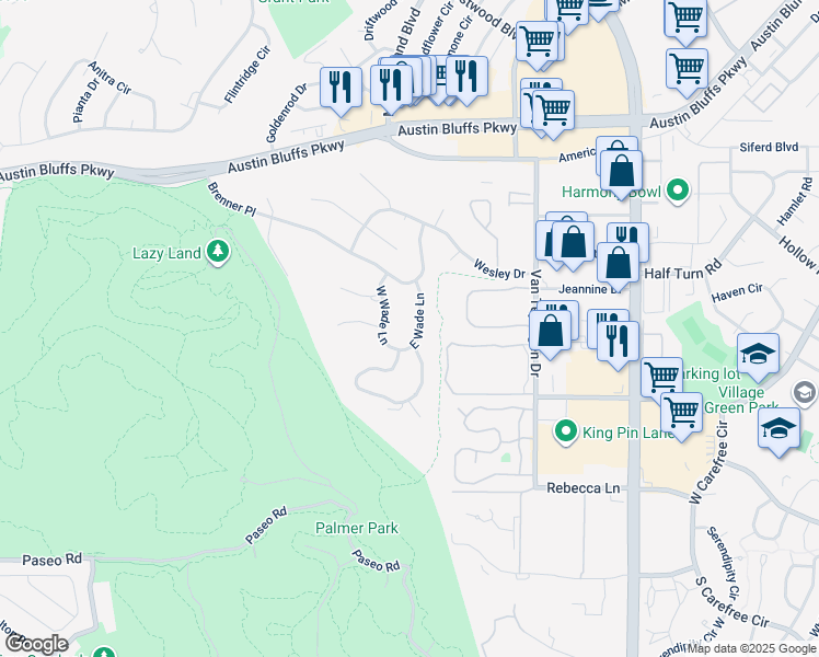 map of restaurants, bars, coffee shops, grocery stores, and more near 3640 East Wade Lane in Colorado Springs