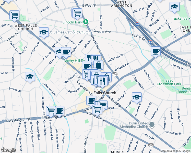 map of restaurants, bars, coffee shops, grocery stores, and more near 101 Independence Avenue Southeast in Washington