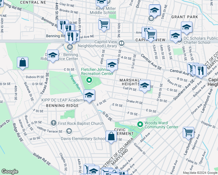 map of restaurants, bars, coffee shops, grocery stores, and more near 101 Independence Avenue Southeast in Washington
