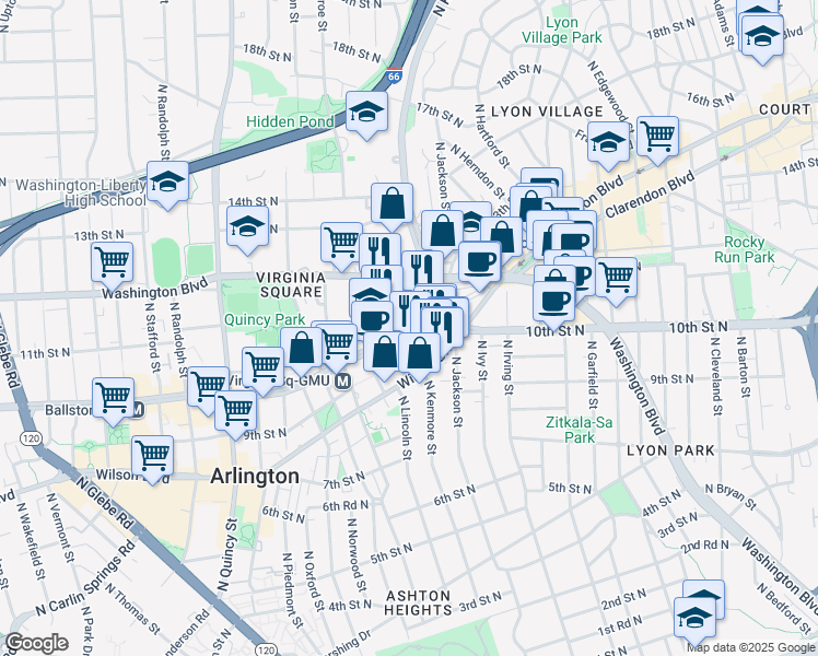 map of restaurants, bars, coffee shops, grocery stores, and more near 101 Independence Avenue Southeast in Washington