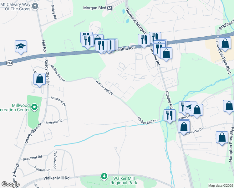 map of restaurants, bars, coffee shops, grocery stores, and more near 374 Possum Court in Capitol Heights