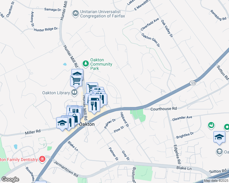 map of restaurants, bars, coffee shops, grocery stores, and more near 2816 Thaxton Lane in Oakton