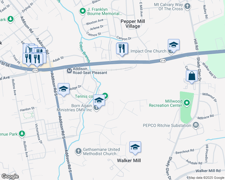 map of restaurants, bars, coffee shops, grocery stores, and more near in FAIRMOUNT HGT