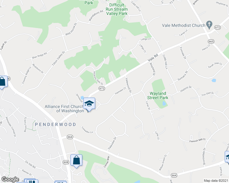map of restaurants, bars, coffee shops, grocery stores, and more near 12008 Hamden Court in Oakton