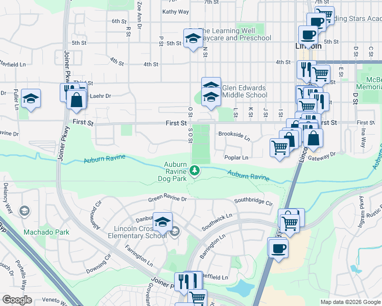 map of restaurants, bars, coffee shops, grocery stores, and more near 175 South O Street in Lincoln