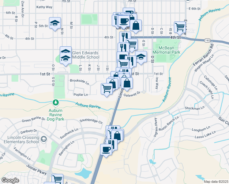 map of restaurants, bars, coffee shops, grocery stores, and more near 107 Flocchini Circle in Lincoln
