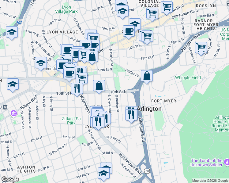map of restaurants, bars, coffee shops, grocery stores, and more near 101 Independence Avenue Southeast in Washington