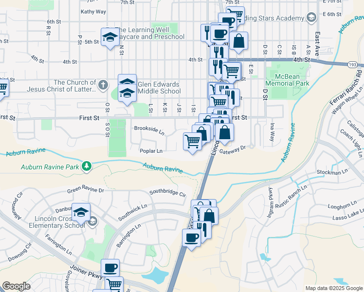 map of restaurants, bars, coffee shops, grocery stores, and more near 130 Flocchini Circle in Lincoln