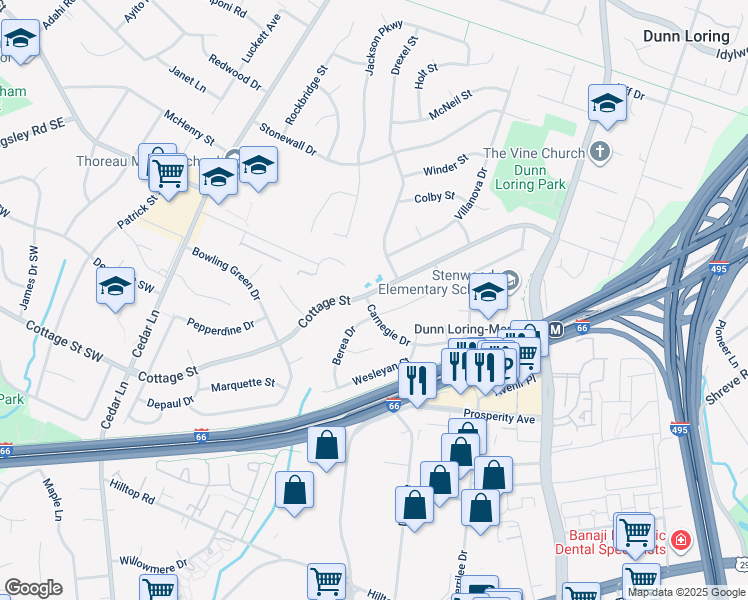 map of restaurants, bars, coffee shops, grocery stores, and more near 8346 Carnegie Drive in Vienna