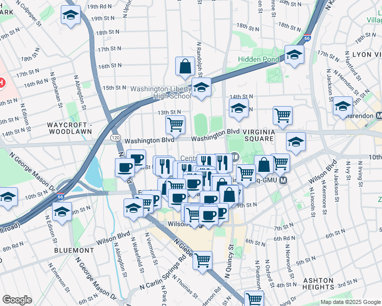map of restaurants, bars, coffee shops, grocery stores, and more near 1116 North Stafford Street in Arlington