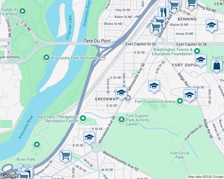 map of restaurants, bars, coffee shops, grocery stores, and more near 101 Independence Avenue Southeast in Washington