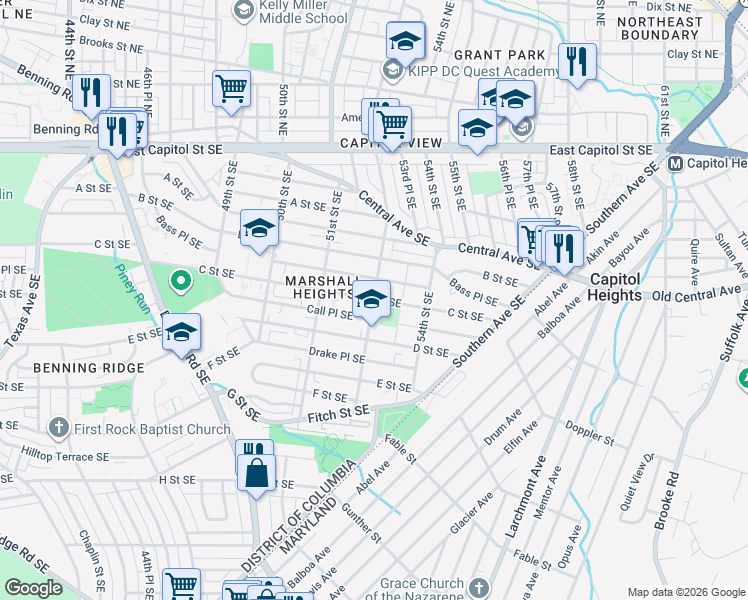 map of restaurants, bars, coffee shops, grocery stores, and more near 300 53rd Street Southeast in Washington