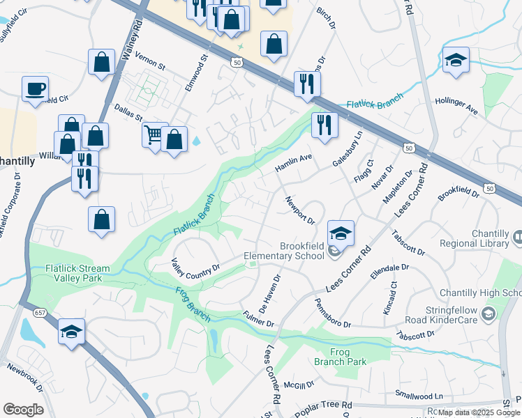 map of restaurants, bars, coffee shops, grocery stores, and more near 13808 Sauterne Way in Chantilly