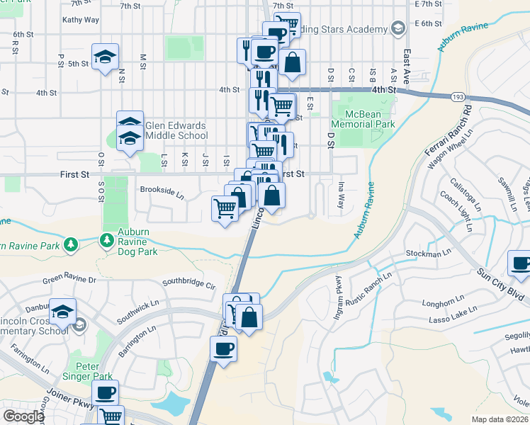 map of restaurants, bars, coffee shops, grocery stores, and more near 110 Gateway Drive in Lincoln
