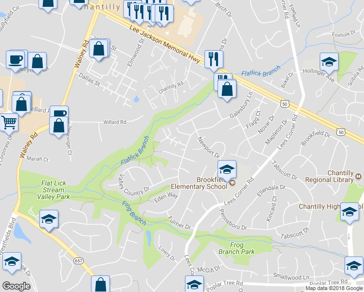 map of restaurants, bars, coffee shops, grocery stores, and more near 13808 Sauterne Way in Chantilly