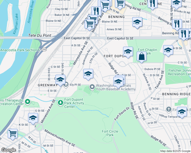 map of restaurants, bars, coffee shops, grocery stores, and more near 330 37th Street Southeast in Washington