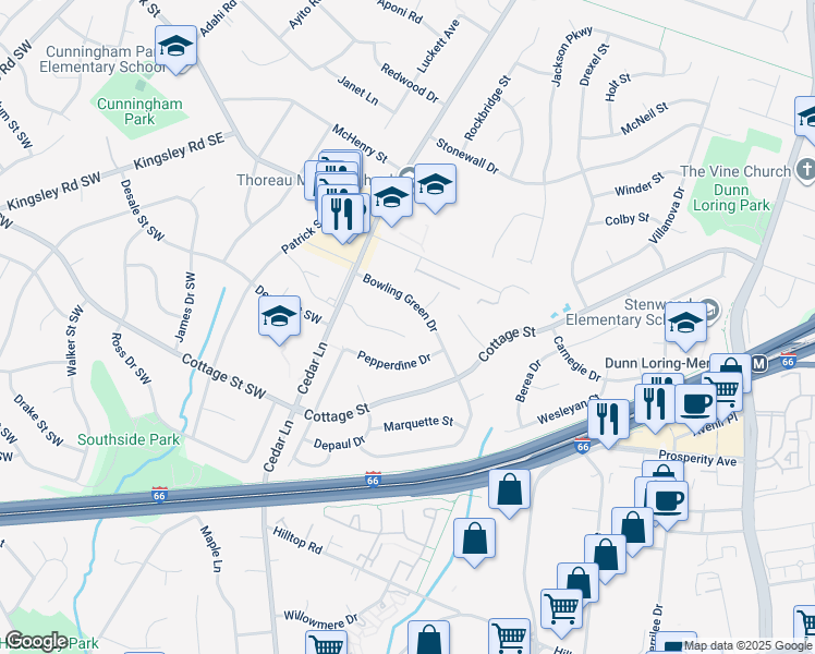 map of restaurants, bars, coffee shops, grocery stores, and more near 8526 Acorn Circle in Vienna