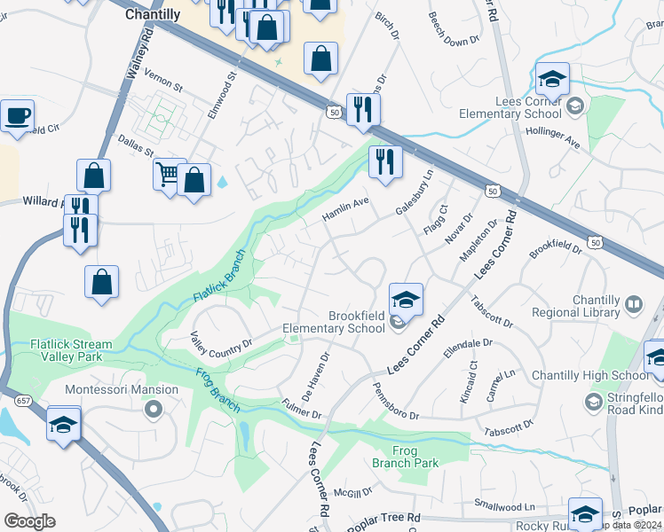 map of restaurants, bars, coffee shops, grocery stores, and more near 13772 Marsden Court in Chantilly