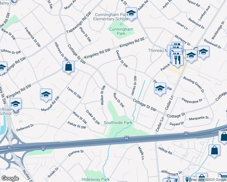 map of restaurants, bars, coffee shops, grocery stores, and more near 1201 Ross Drive Southwest in Vienna