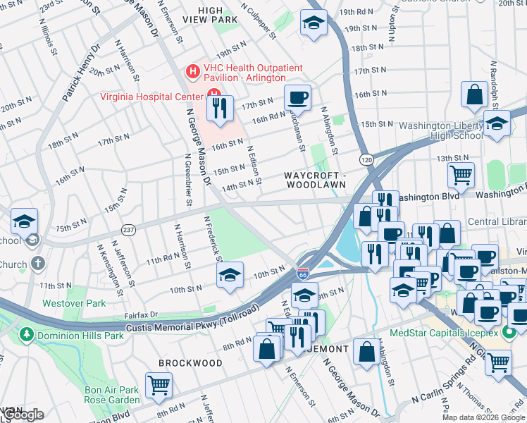 map of restaurants, bars, coffee shops, grocery stores, and more near 101 Independence Avenue Southeast in Washington