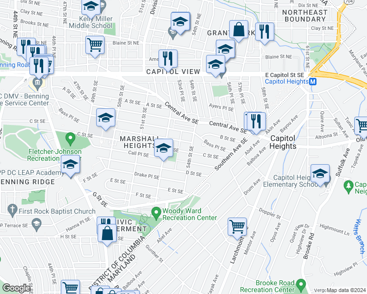map of restaurants, bars, coffee shops, grocery stores, and more near 101 Independence Avenue Southeast in Washington