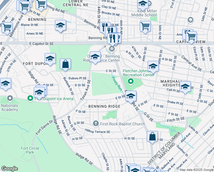 map of restaurants, bars, coffee shops, grocery stores, and more near 101 Independence Avenue Southeast in Washington
