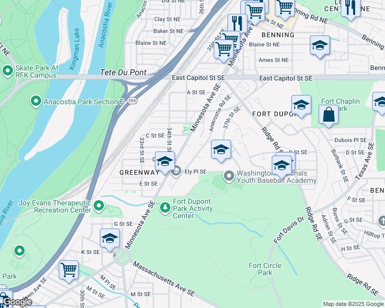 map of restaurants, bars, coffee shops, grocery stores, and more near 101 Independence Avenue Southeast in Washington