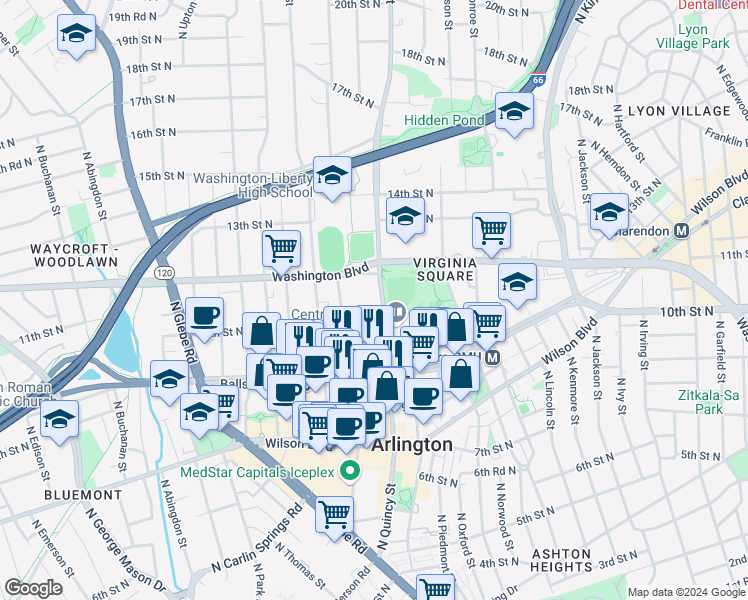 map of restaurants, bars, coffee shops, grocery stores, and more near 101 Independence Avenue Southeast in Washington