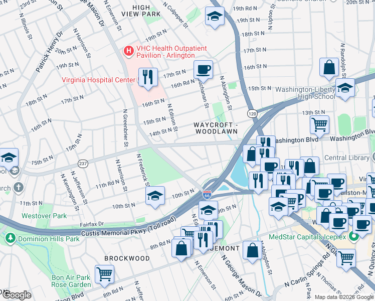 map of restaurants, bars, coffee shops, grocery stores, and more near 101 Independence Avenue Southeast in Washington
