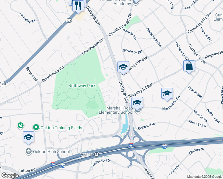 map of restaurants, bars, coffee shops, grocery stores, and more near 907 Moorefield Hill Grove Southwest in Vienna