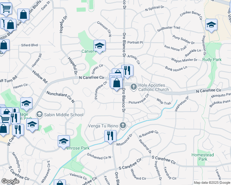 map of restaurants, bars, coffee shops, grocery stores, and more near 3630 Jubilant Place in Colorado Springs