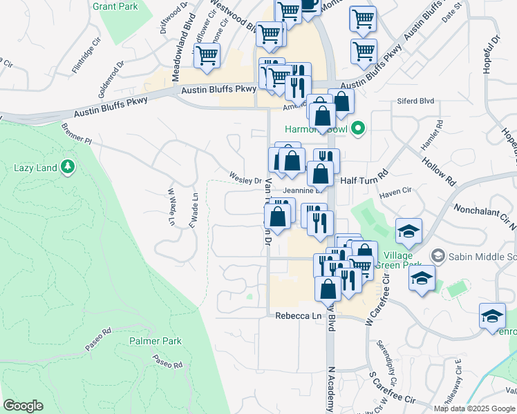 map of restaurants, bars, coffee shops, grocery stores, and more near 3323 Queen Anne Way in Colorado Springs