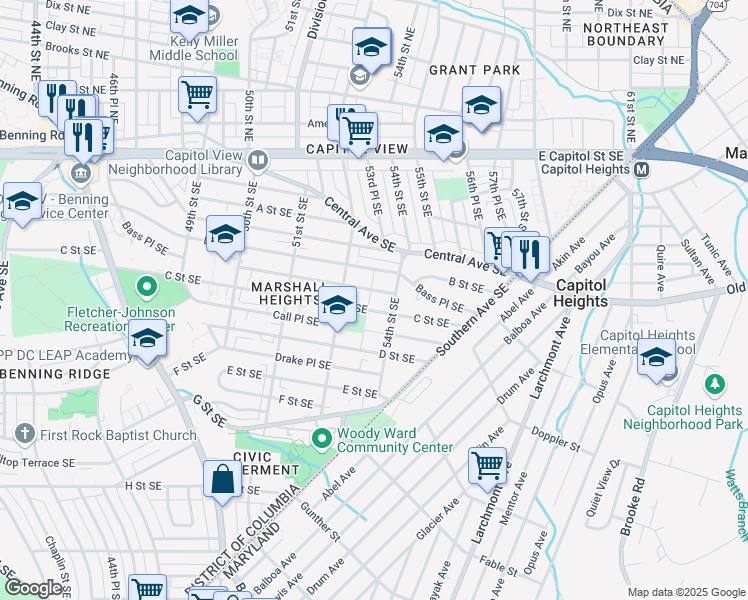 map of restaurants, bars, coffee shops, grocery stores, and more near 101 Independence Avenue Southeast in Washington