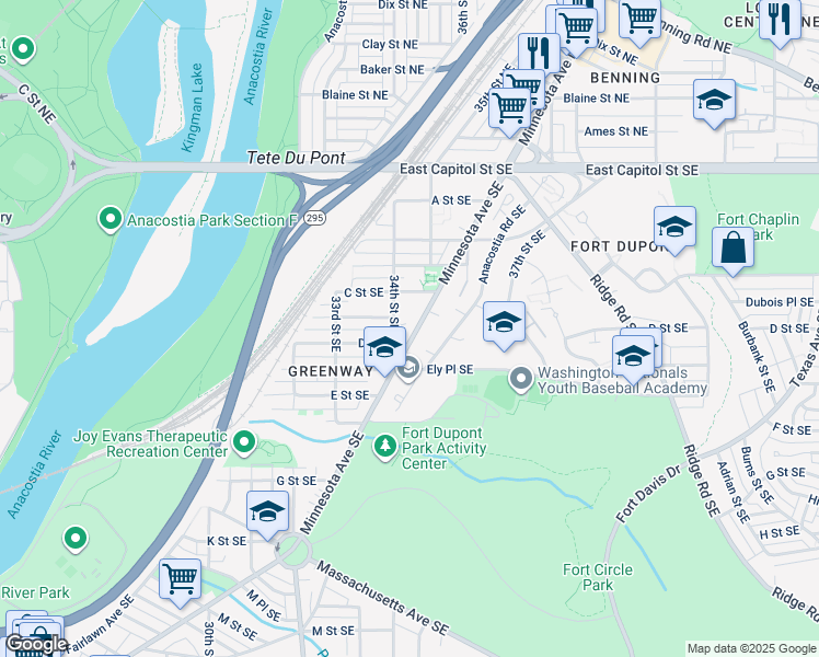 map of restaurants, bars, coffee shops, grocery stores, and more near 101 Independence Avenue Southeast in Washington