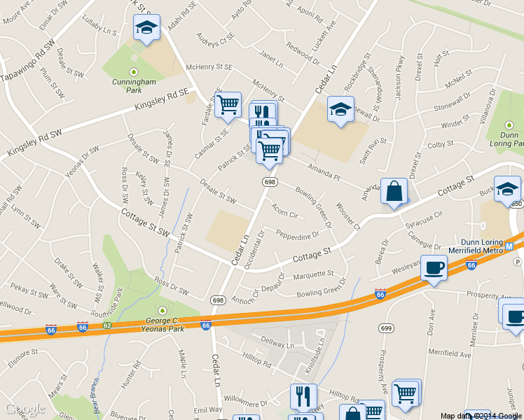 map of restaurants, bars, coffee shops, grocery stores, and more near 2813 Lafora Court in Vienna