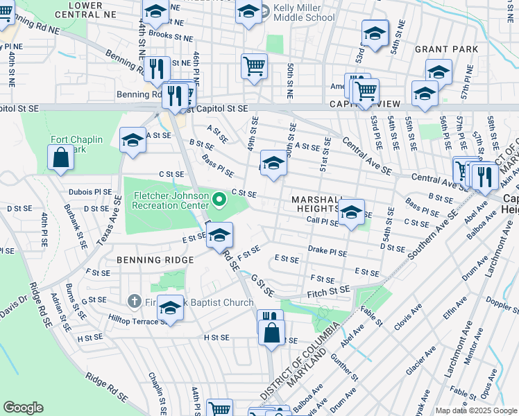 map of restaurants, bars, coffee shops, grocery stores, and more near 4920 Call Place Southeast in Washington
