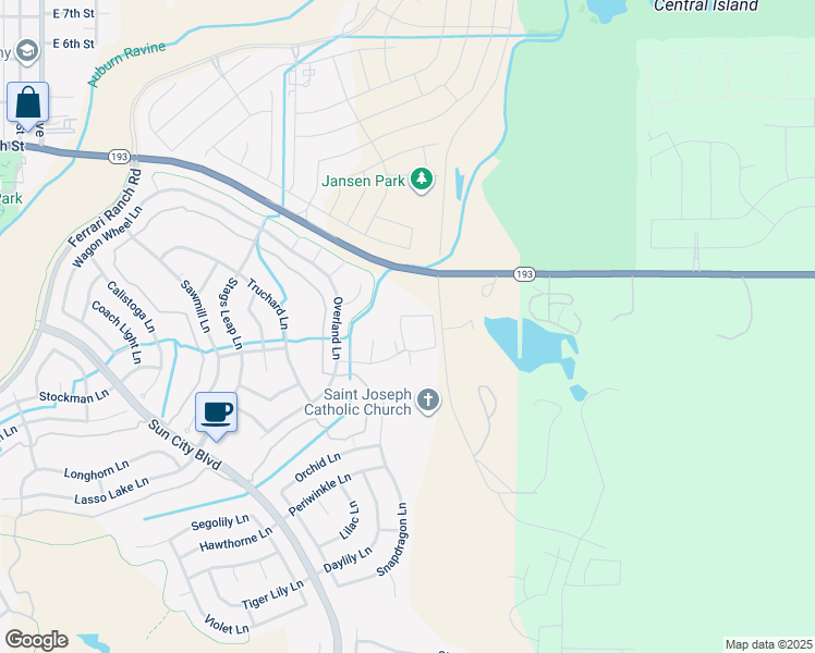 map of restaurants, bars, coffee shops, grocery stores, and more near 1510 Topanga Lane in Lincoln