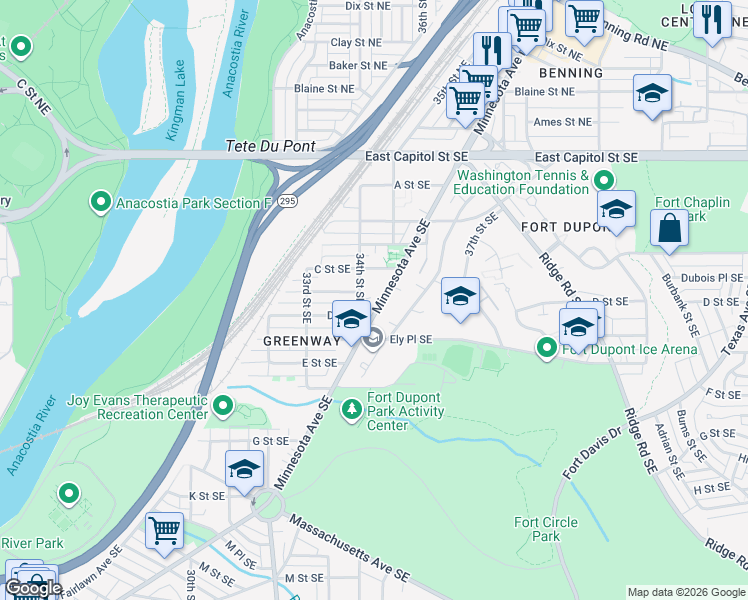 map of restaurants, bars, coffee shops, grocery stores, and more near 101 Independence Avenue Southeast in Washington